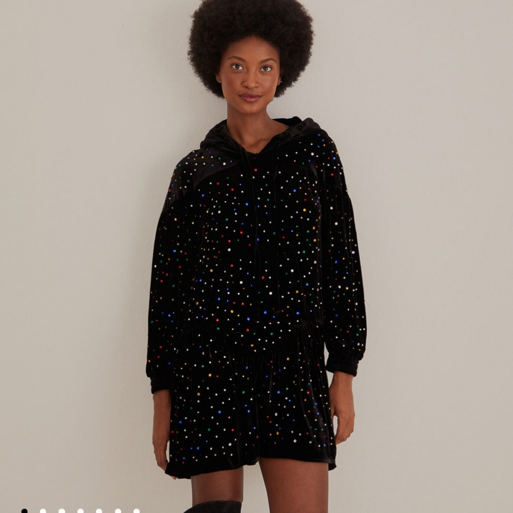 BNWT Farm Rio black velvet rainbow mini sweater dress xs
